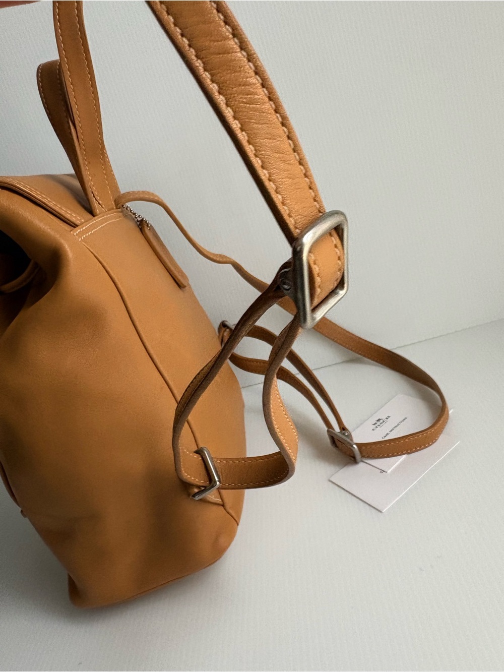 Vintage COACH Caramel Tan Leather Backpack with Buckle Drawstring - Picture 12 of 17